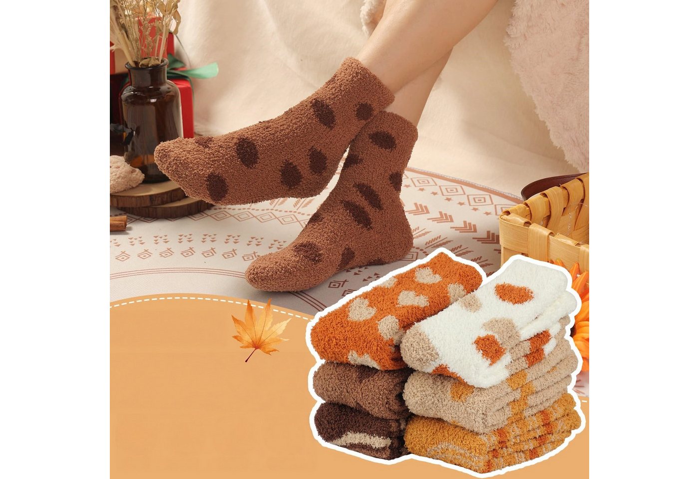 FOUORTUNATE-BEE Thermosocken 6 Paar Damen Kuschelsocken, warm, weich, Herbst und Winter, 36–42 Flauschige Damen-Wintersocken, 6 Paar, als Schlafsocken und Geschenk