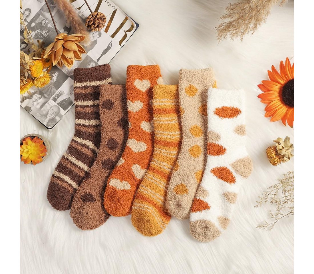 FOUORTUNATE-BEE Thermosocken 6 Paar Damen Kuschelsocken, warm, weich, Herbst und Winter, 36–42 Flauschige Damen-Wintersocken, 6 Paar, als Schlafsocken und Geschenk Bild 2