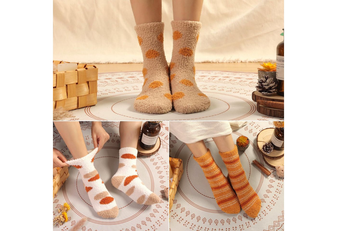 FOUORTUNATE-BEE Thermosocken 6 Paar Damen Kuschelsocken, warm, weich, Herbst und Winter, 36–42 Flauschige Damen-Wintersocken, 6 Paar, als Schlafsocken und Geschenk Bild 3