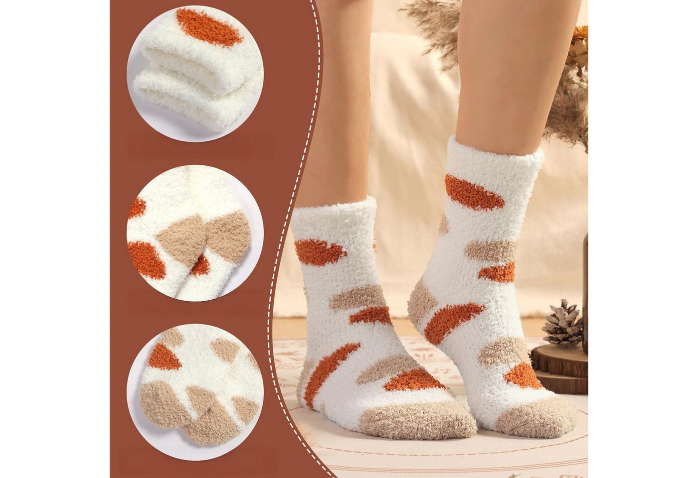 FOUORTUNATE-BEE Thermosocken 6 Paar Damen Kuschelsocken, warm, weich, Herbst und Winter, 36–42 Flauschige Damen-Wintersocken, 6 Paar, als Schlafsocken und Geschenk Bild 4