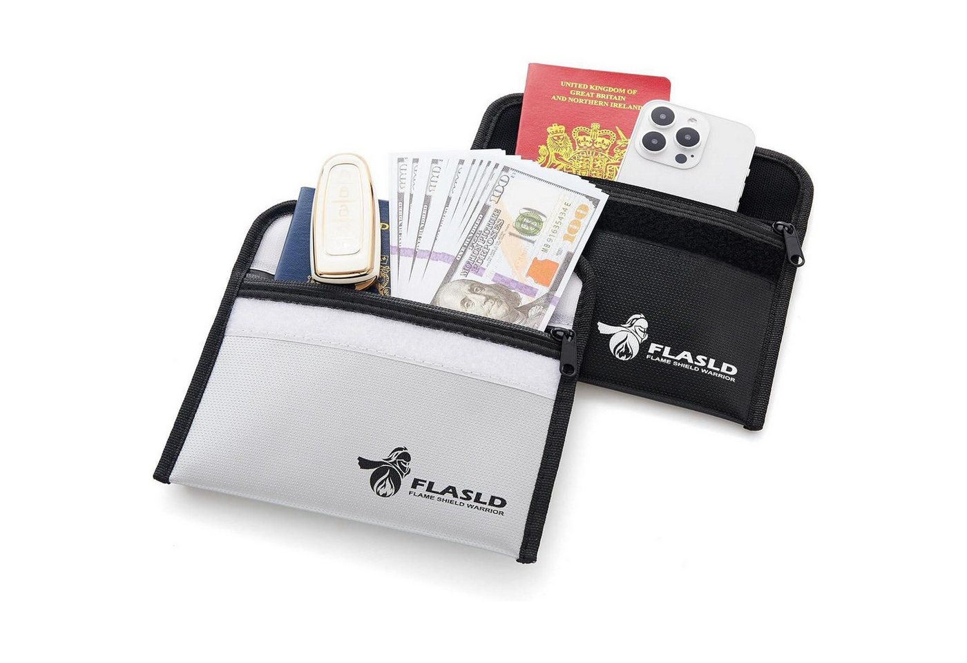 FLASLD Dokumententasche Feuerfeste Geldtasche 2er Set 13x20cm 1371℃ Bargeldschutztasche