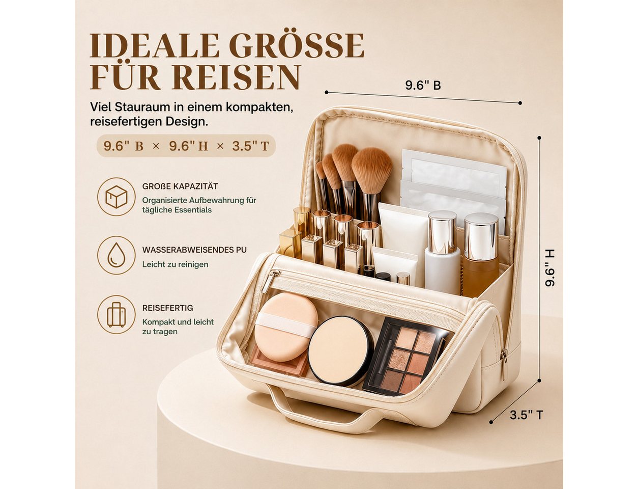 Diwzbyn Kosmetiktasche Große Kosmetiktasche, Wasserabweisend mit Magnetfächern, Faltbar, Stehend & mit Gepäckriemen, Praktisch für Reisen Bild 4