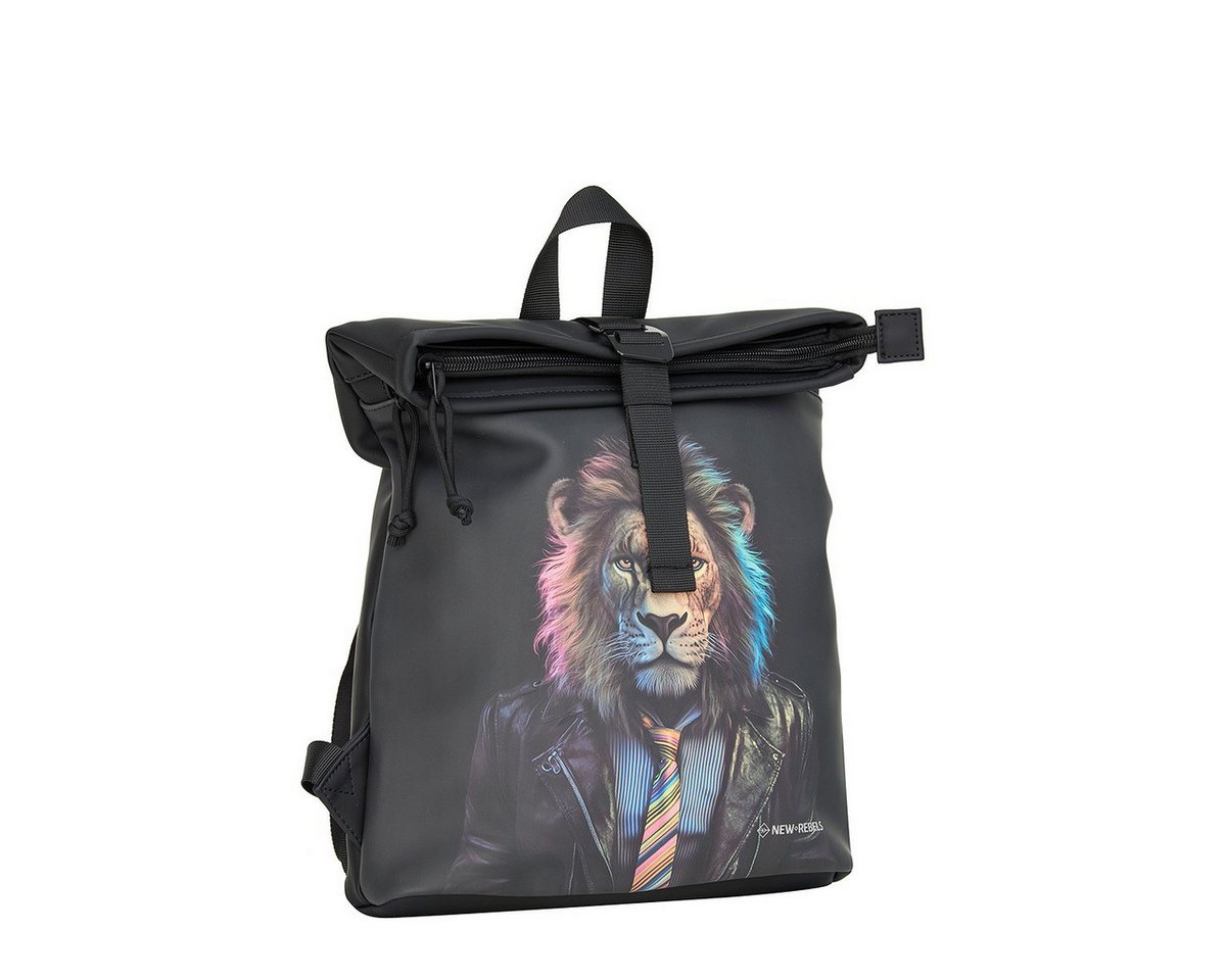 NEW REBELS Cityrucksack kleiner Roll Up RollTop Kurier Rucksack Mart Los Angeles Lion, wasserabweisendes Planenmaterial, mit Löwen Design Bild 2