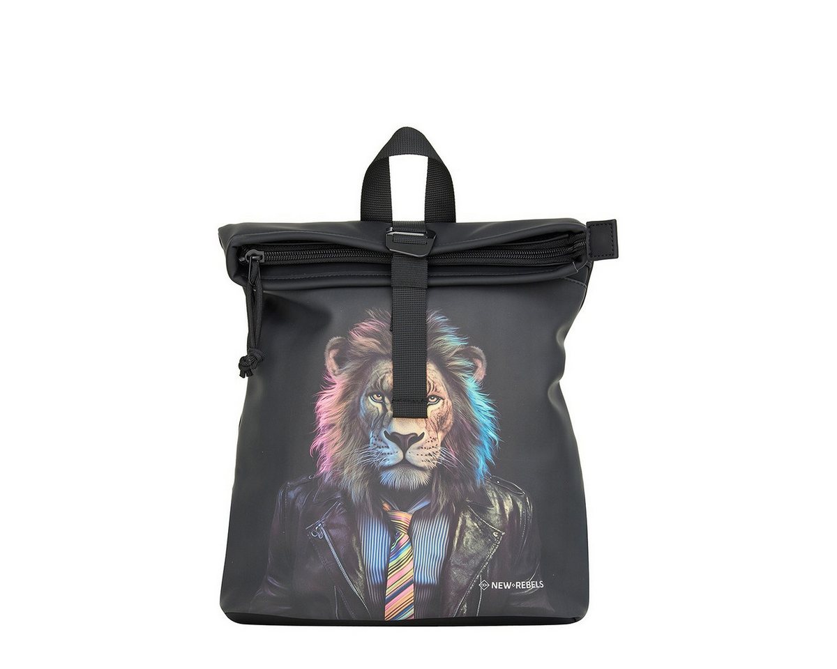 NEW REBELS Cityrucksack kleiner Roll Up RollTop Kurier Rucksack Mart Los Angeles Lion, wasserabweisendes Planenmaterial, mit Löwen Design Bild 5