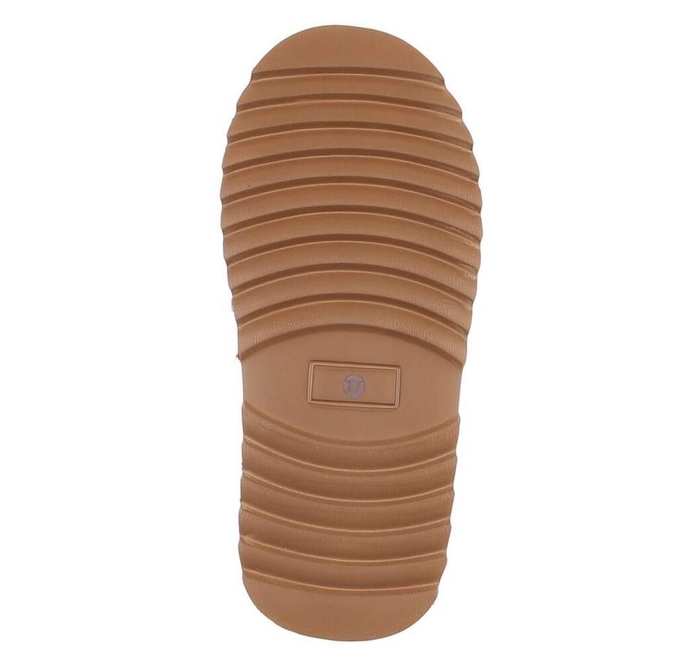 Ital-Design Echtleder Damen Slip-on Plateau Clog mit Profilsohle Snowboots (92392427) Flach Stiefeletten in Camel Bild 3