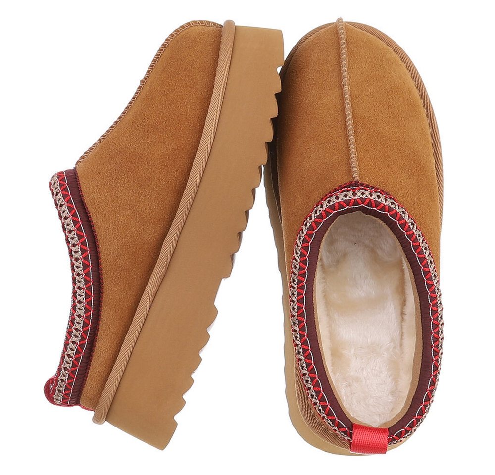Ital-Design Echtleder Damen Slip-on Plateau Clog mit Profilsohle Snowboots (92392427) Flach Stiefeletten in Camel Bild 5