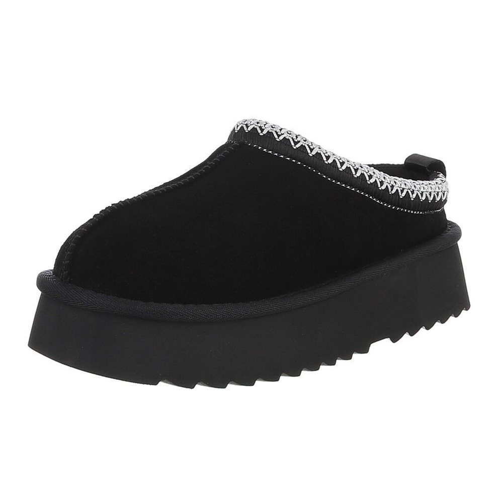 Ital-Design Echtleder Damen Slip-on Plateau Clog mit Profilsohle Snowboots (92392442) Flach Stiefeletten in Schwarz Bild 2