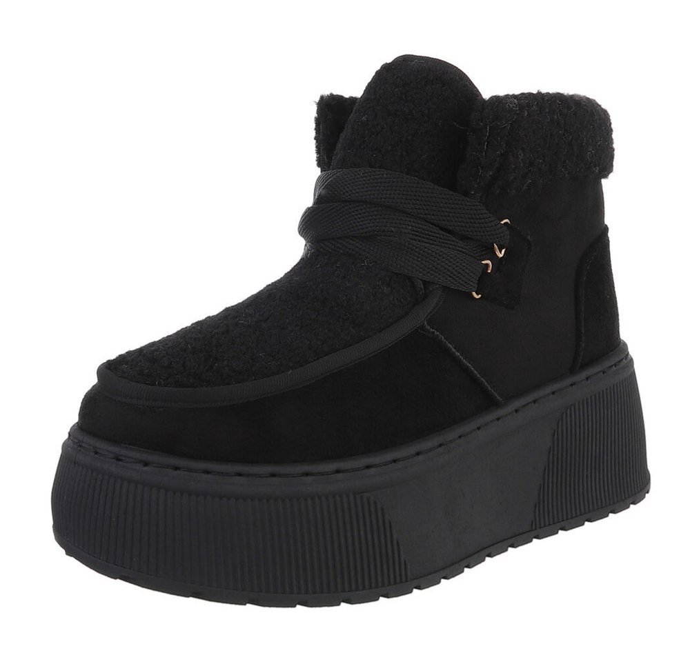 Ital-Design Modische Plateau-Stiefel mit Schnürung für Damen Snowboots (90458062) Keilabsatz/Wedge Stiefeletten in Schwarz