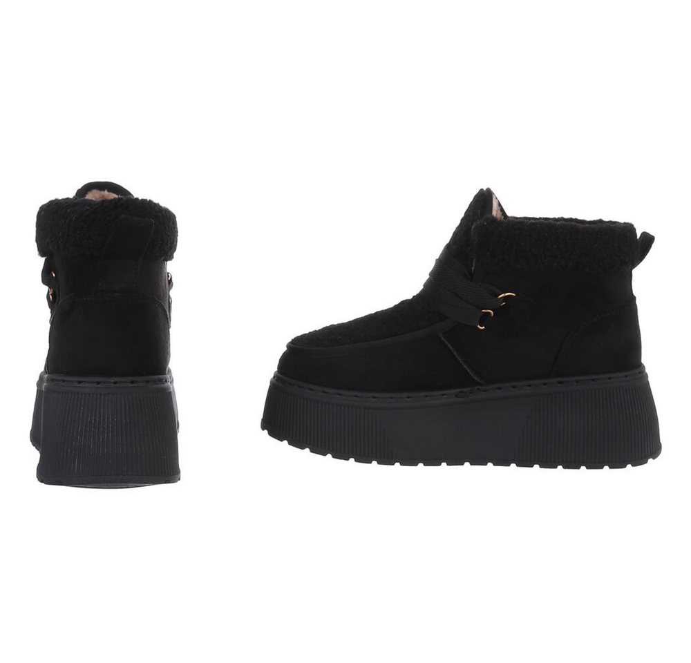 Ital-Design Modische Plateau-Stiefel mit Schnürung für Damen Snowboots (90458062) Keilabsatz/Wedge Stiefeletten in Schwarz Bild 2