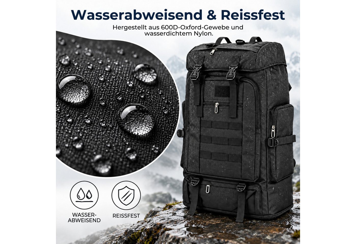 AKKEE Trekkingrucksack Wanderrucksack 100 L, Reiserucksack, Campingrucksack, Outdoorrucksack, Wasserdicht Kapazität erweiterbar für Damen und Herren beim Wandern