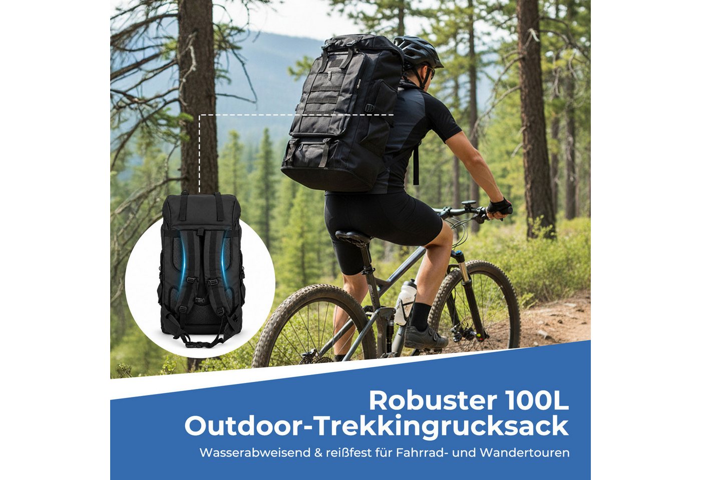 AKKEE Trekkingrucksack Wanderrucksack 100 L, Reiserucksack, Campingrucksack, Outdoorrucksack, Wasserdicht Kapazität erweiterbar für Damen und Herren beim Wandern Bild 2