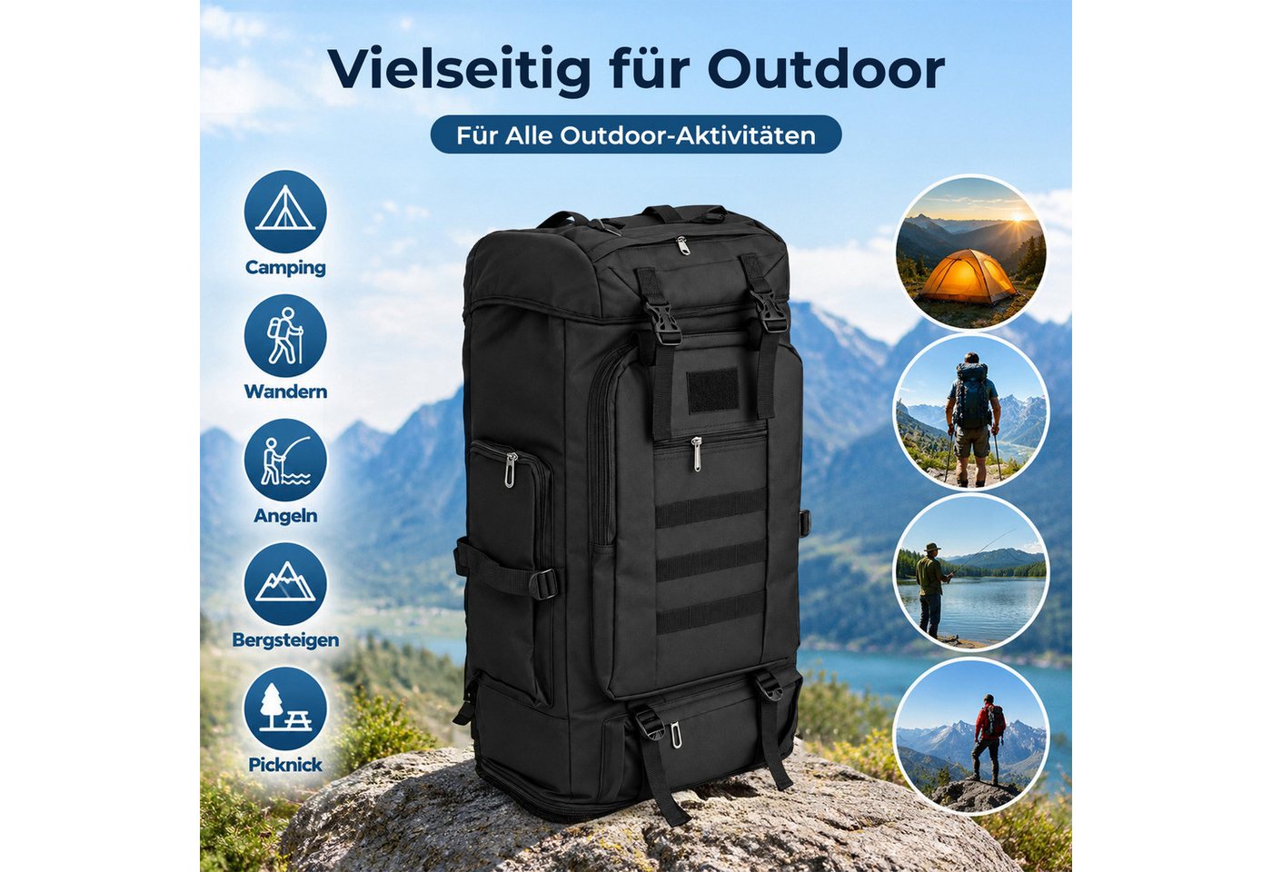 AKKEE Trekkingrucksack Wanderrucksack 100 L, Reiserucksack, Campingrucksack, Outdoorrucksack, Wasserdicht Kapazität erweiterbar für Damen und Herren beim Wandern Bild 5