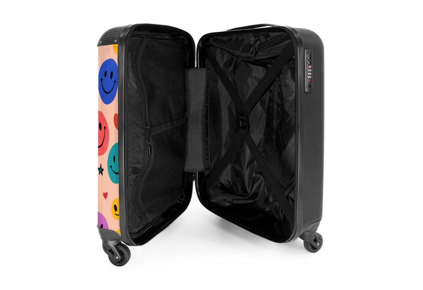 NoBoringSuitcases.com© Kinderkoffer Muster aus bunten Smiley-Gesichtern 55x35x20cm, Kinder Koffer Klein, Trolley Handgepäck, Reisekoffer