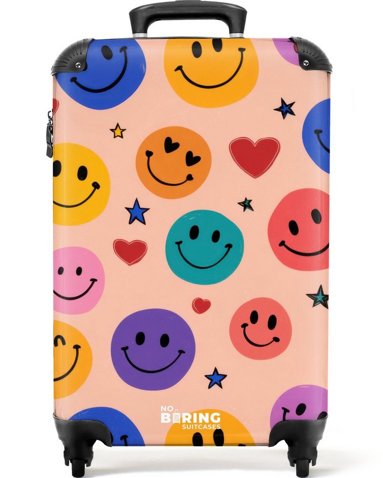 NoBoringSuitcases.com© Kinderkoffer Muster aus bunten Smiley-Gesichtern 55x35x20cm, Kinder Koffer Klein, Trolley Handgepäck, Reisekoffer Bild 2