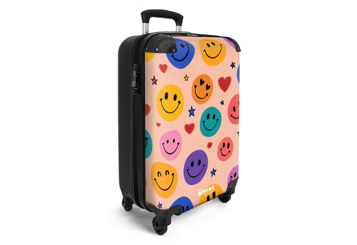 NoBoringSuitcases.com© Kinderkoffer Muster aus bunten Smiley-Gesichtern 55x35x20cm, Kinder Koffer Klein, Trolley Handgepäck, Reisekoffer Bild 3