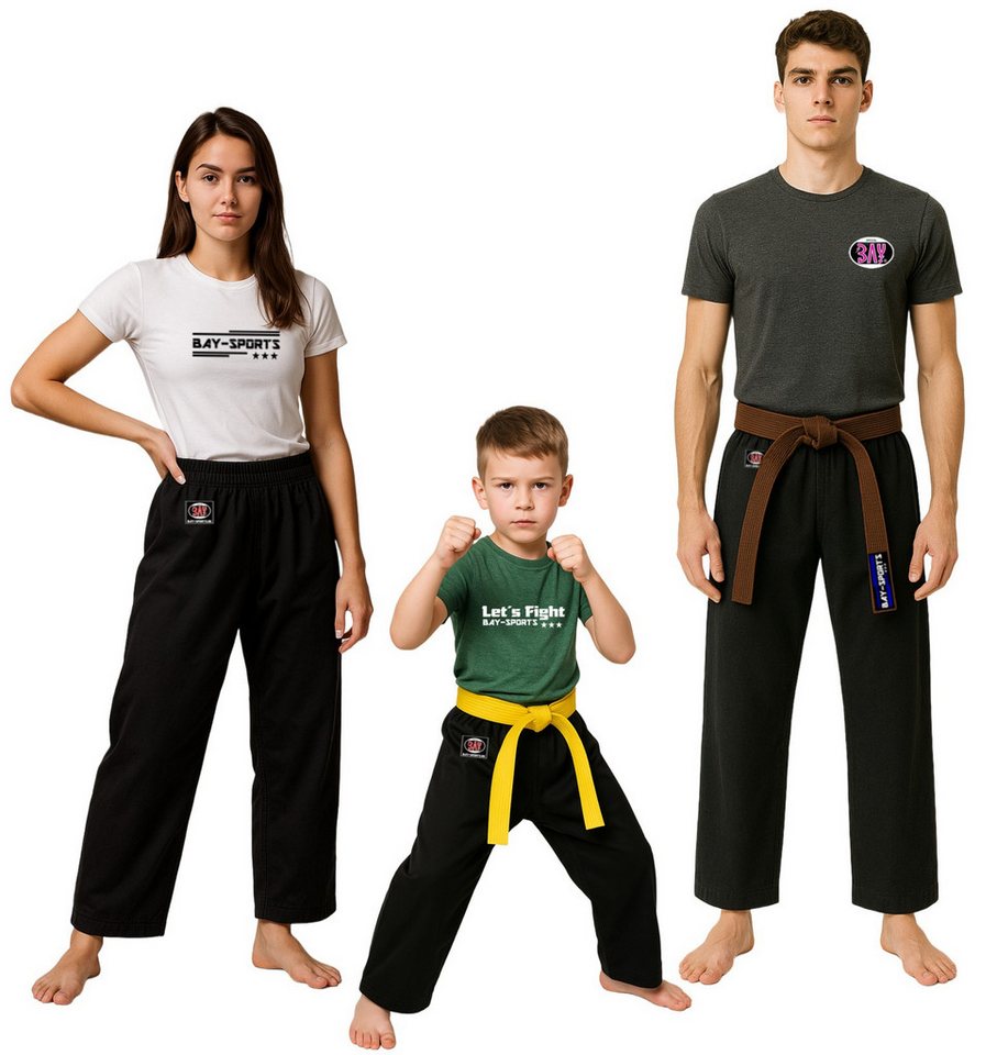 BAY-Sports Sporthose Kampfsporthose TRADITIONAL BASIC 2025 Schwarz Karate 8 UZ Baumwolle 100% Baumwolle, 8 Unzen, mittelschwer, strapazierfähig