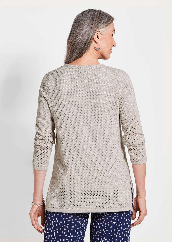 GOLDNER Outdoorjacke Brauner Cardigan mit Lochmuster, Langarm Mit Glitzergarn durchzogene Strickjacke, 3/4-Arm, wärmend, Rundhals Bild 3