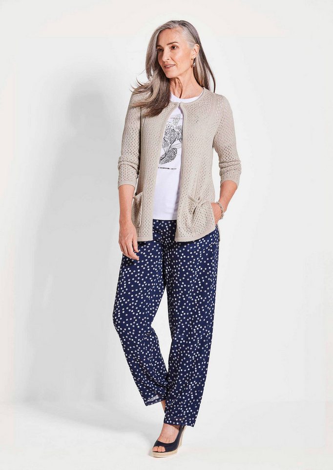 GOLDNER Outdoorjacke Brauner Cardigan mit Lochmuster, Langarm Mit Glitzergarn durchzogene Strickjacke, 3/4-Arm, wärmend, Rundhals Bild 4