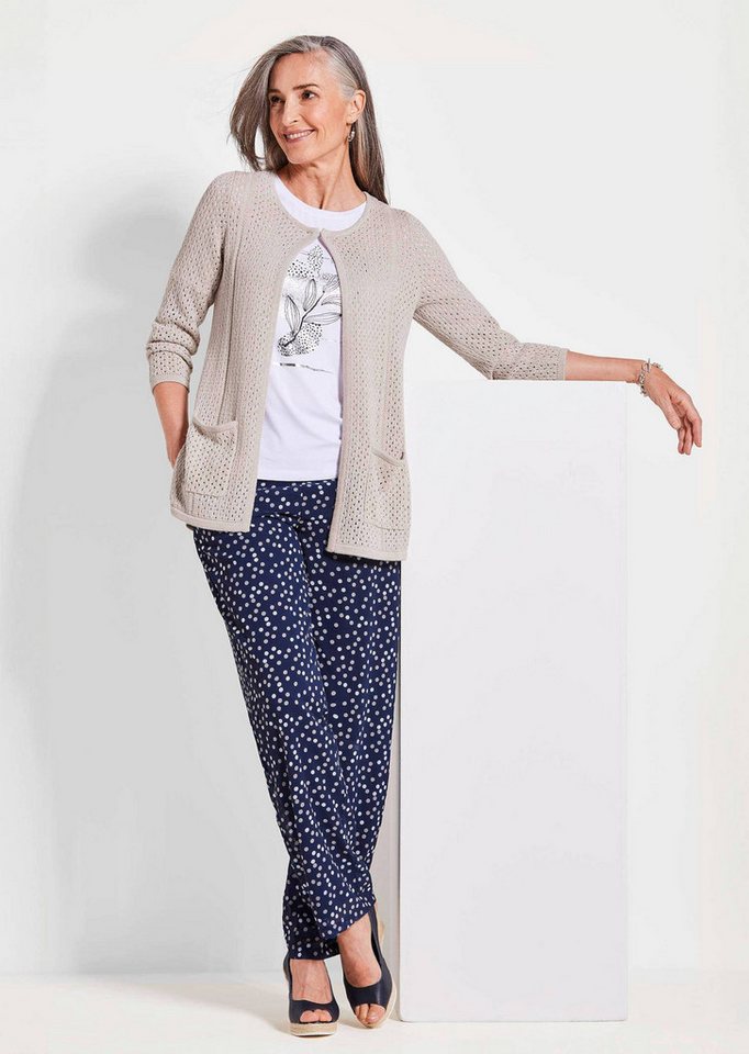 GOLDNER Outdoorjacke Brauner Cardigan mit Lochmuster, Langarm Mit Glitzergarn durchzogene Strickjacke, 3/4-Arm, wärmend, Rundhals Bild 5