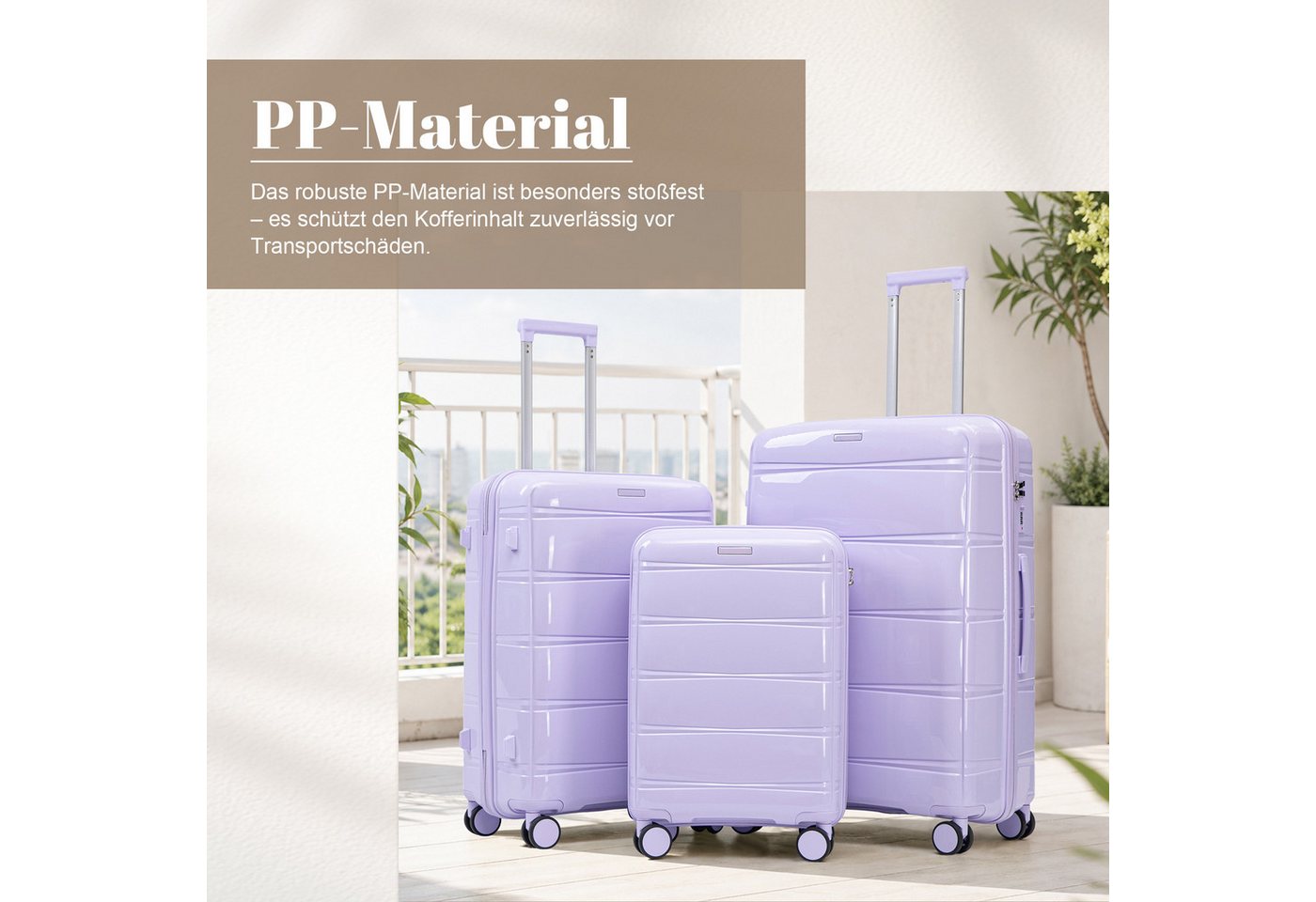 GLP Trolleyset 3-teilig 20/24/28 Zoll, PP Hartschale mit 360° Doppelrollen, 4 Rollen, Zahlenschloss und praktischer Innenaufteilung Bild 2