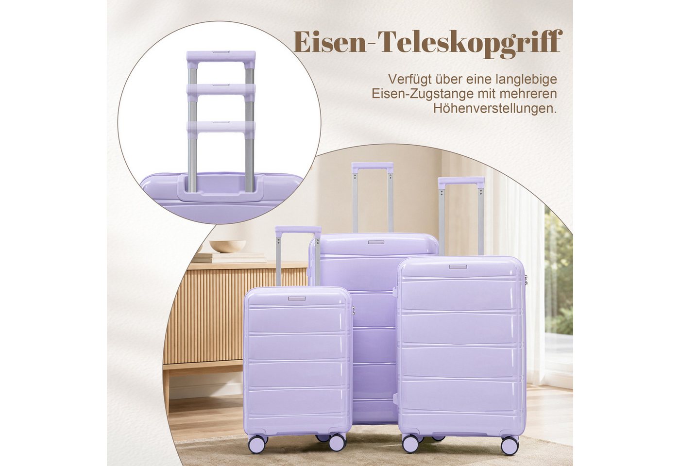 GLP Trolleyset 3-teilig 20/24/28 Zoll, PP Hartschale mit 360° Doppelrollen, 4 Rollen, Zahlenschloss und praktischer Innenaufteilung Bild 5