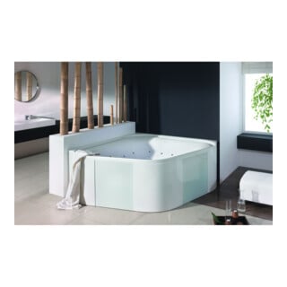 Hoesch Eck-Freisteh-Badewanne Ergo+ 164x164cm weiß verchromt WVK Glas weiß
