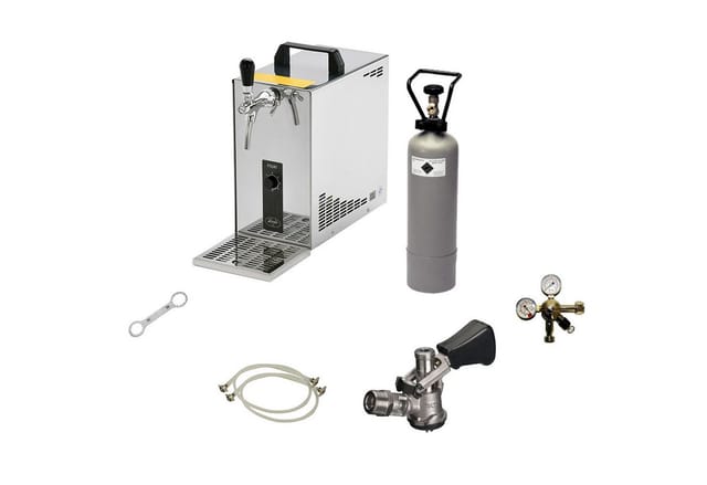 Komplett Set - Zapfanlage, Bierzapfanlage, Bierkoffer, Durchlaufkühler Pygmy 25 Le, 1-leitig, 30 Liter/h, Mit Flach Trockenkühler, Green Line, Beerkules, Bierkühler