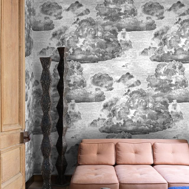 Elegante Vintage-tapete In Schwarz-weiß Für Schlafzimmer Nuvole