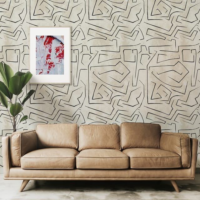 Moderne Weiße Tapete Mit Künstlerischem Design Und Schwarzen Graffiti-streifen