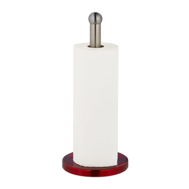 Relaxdays - Küchenrollenhalter Stehend, Edelstahl, Papierrollenhalter Für Küche, Hxd: 35 X 15 Cm, Rollenhalter, Silber/rot