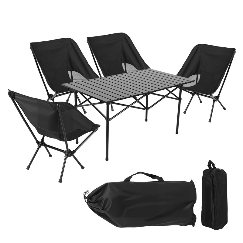 Fianao – Camping-tisch- Und Stuhlset – Bestehend Aus 4 Klappstühlen Und 1 Tisch – Gestell Aus Kohlenstoffstahl – Jeder Stuhl Trägt Bis Zu 90 Kg – Inklusive Aufbewahrungstasche