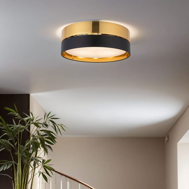 Licht-erlebnisse - Deckenleuchte Schwarz Gold Blendarm Metall Stoff Rund Ø 45 Cm 3x E27 Deckenlampe Wohnzimmer Schlafzimmer