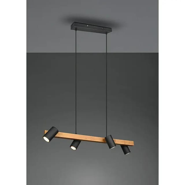 Holzbalken Pendelleuchte Marley 4-flammig Schwarz, Breite 80cm