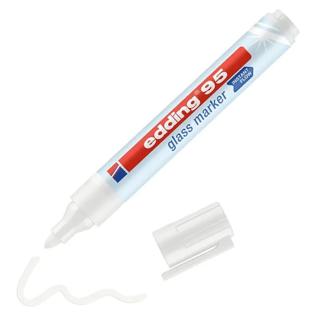 White Glass Marker Pen Erasable Ogive Tip 1.5/3mm - Edding