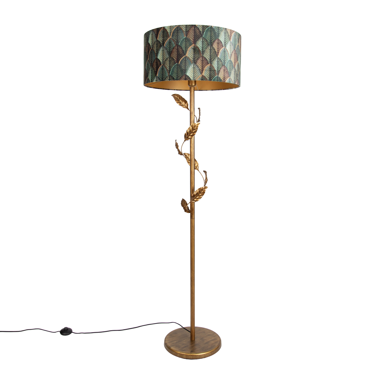 Qazqa Goldene Stehleuchte Mit Lampenschirm Im Blattdesign Und