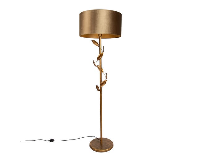 Qazqa Stehleuchte Gold Mit Bronzefarbenem Schirm Und Goldener