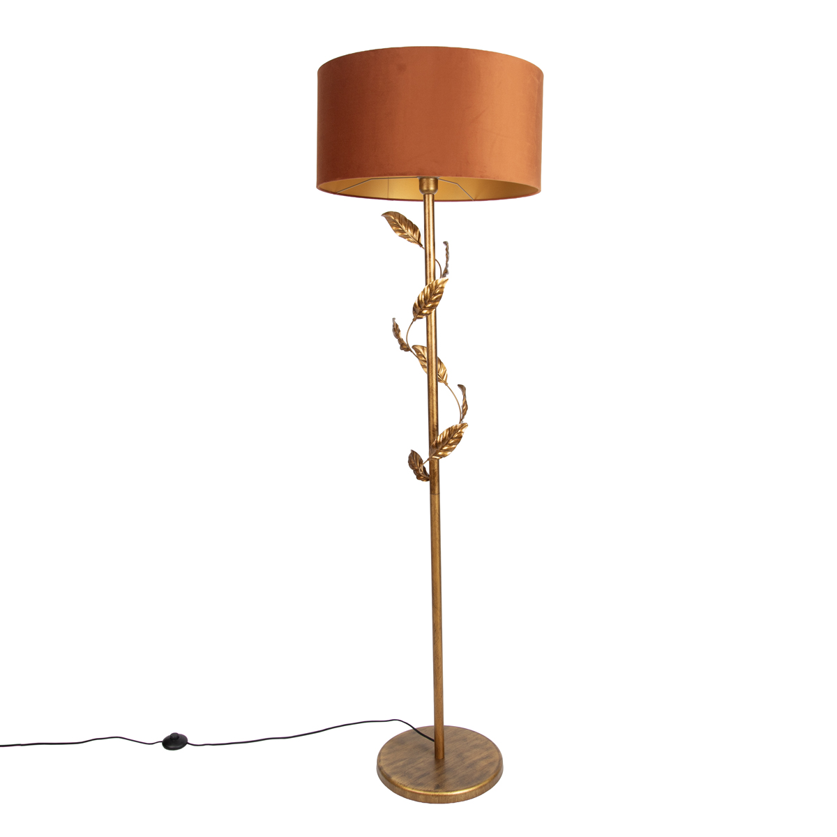 Qazqa Stehleuchte Gold Mit Orangefarbenem Schirm Und Goldener