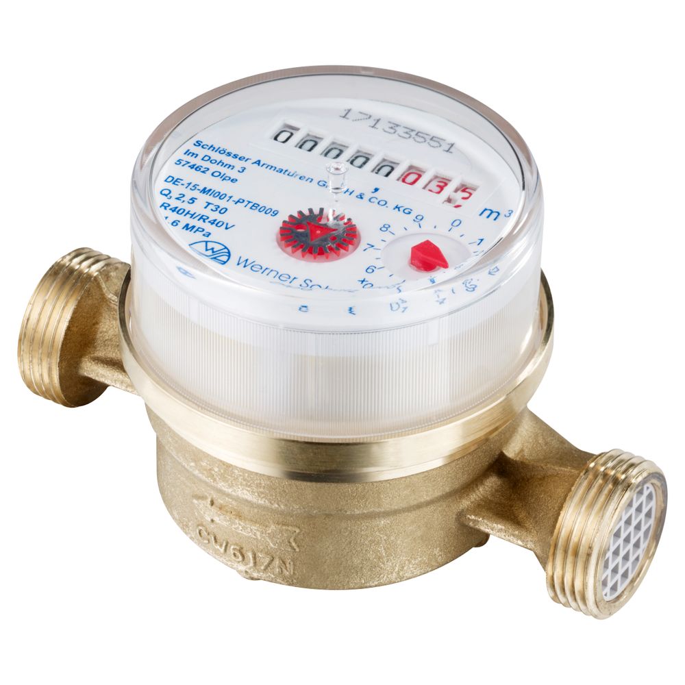 Schlösser Einstrahlzähler Bauart Etk, Bis 30 Grad C, Dauerdurchfluss Q3 2,5m3/h, 1" Ag, Baulänge 130mm