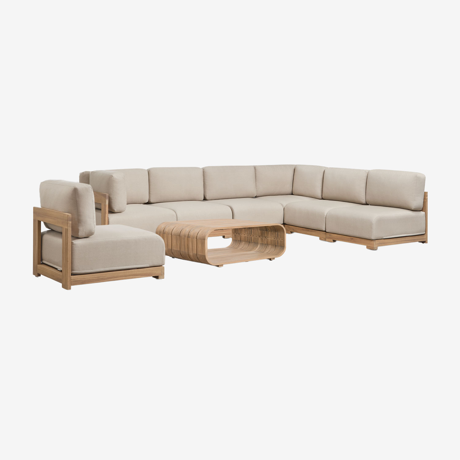 Sklum 6-teiliges Garten-set Mit Modularer Ecksofa, Sessel Und Couchtisch Aus Akazienholz Brivori Helles Akazienbraun
