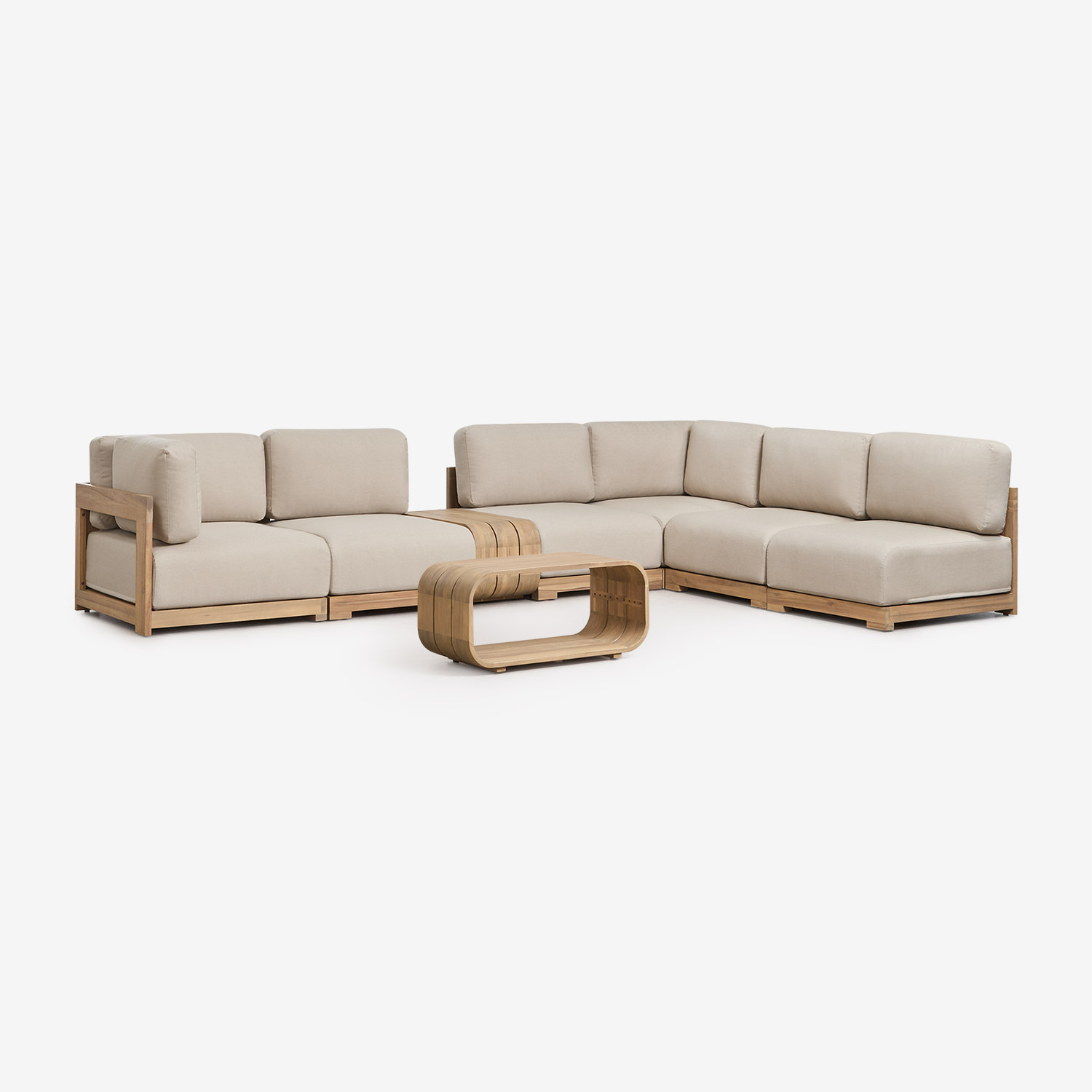 Sklum Garten-set Mit 6-teiliger Modularer Eckcouch, Beistelltisch Und Couchtisch Aus Akazienholz Brivori Helles Akazienbraun