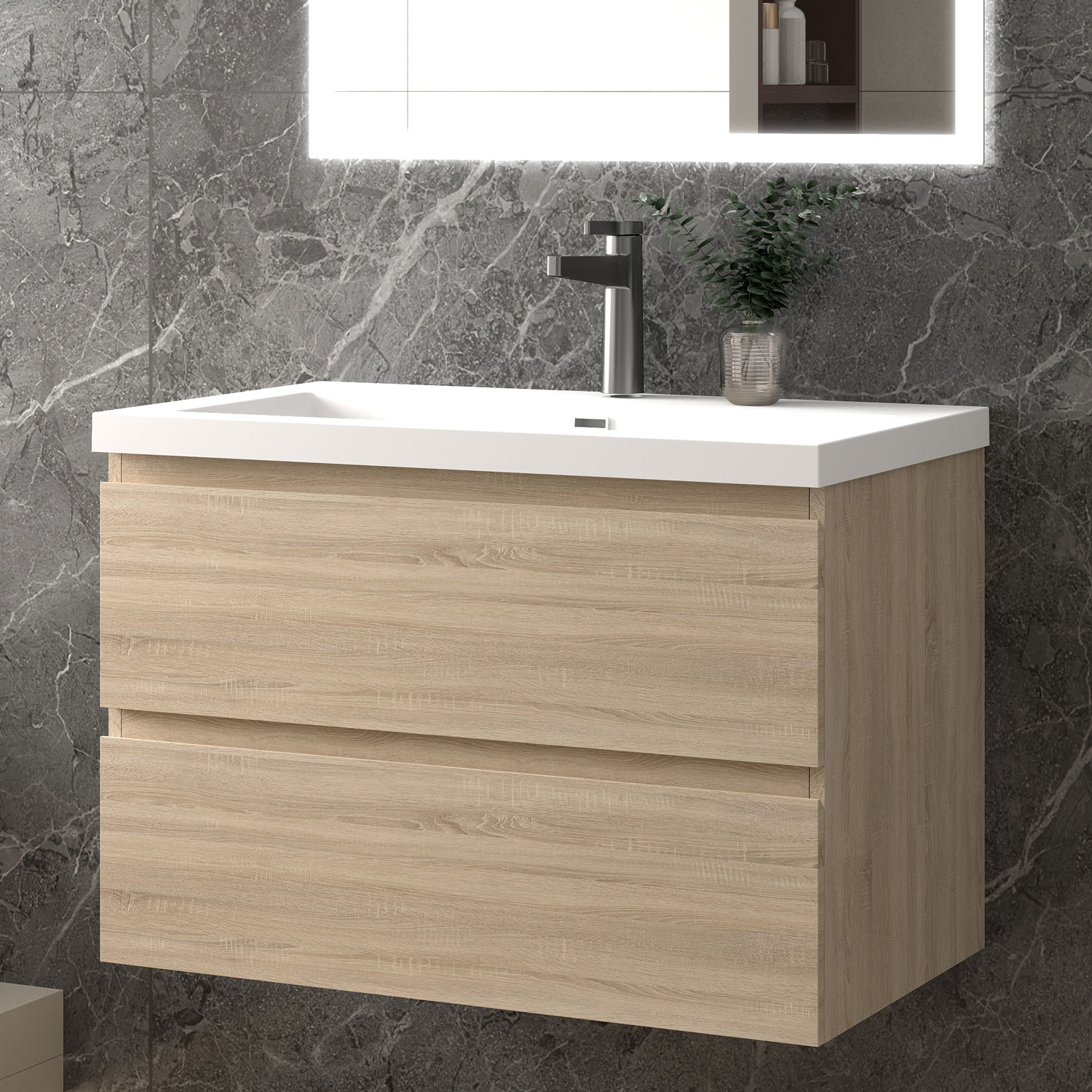 Waschbeckenunterschrank Waschtisch Mit Waschbecken Badmöbel Weiß Waschbecken 80cm Eiche Unterschrank