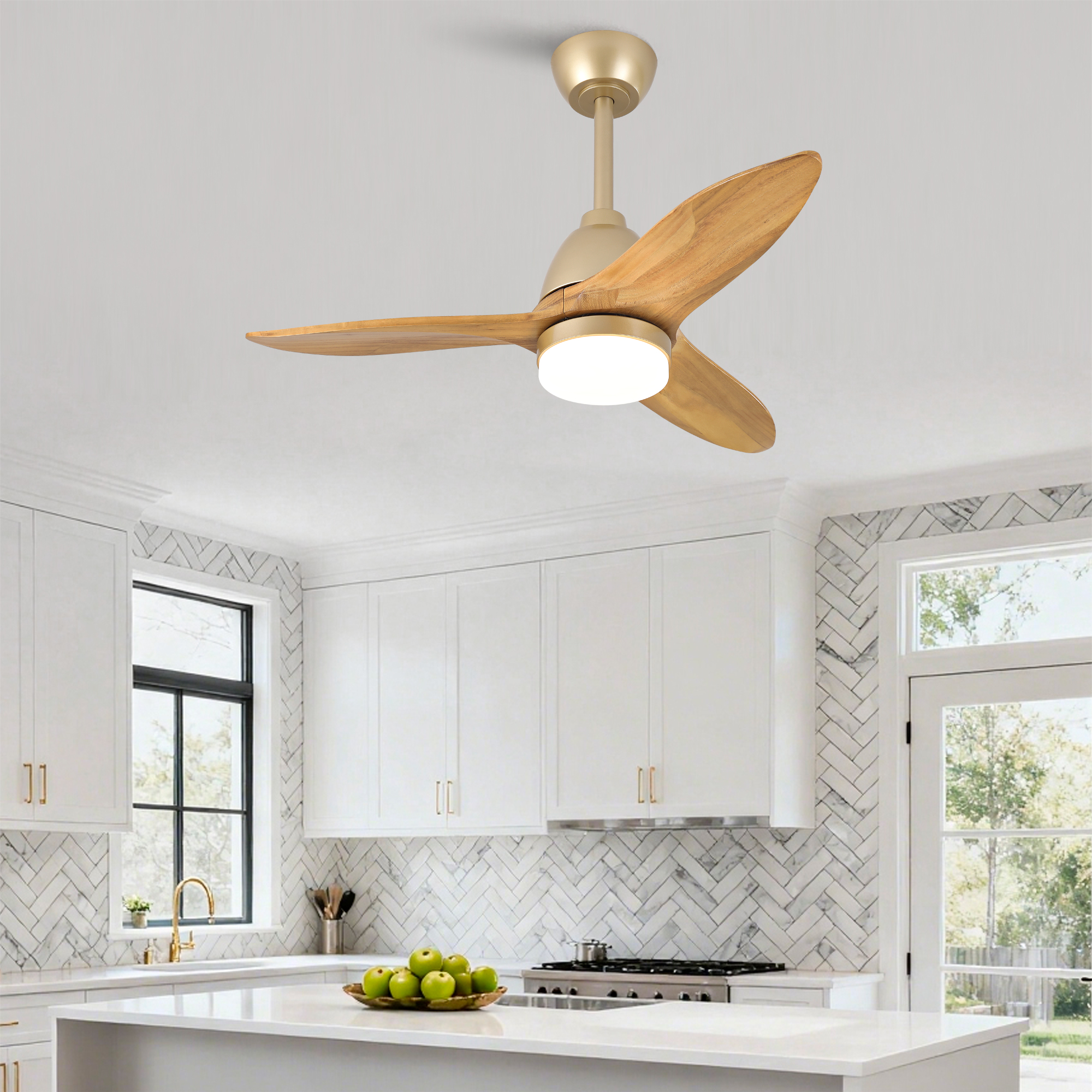Deckenventilator Mit Led, 36 Zoll, 3 Holzflügeln, Reversiblem Dc-motor, Golden Oak, Redom