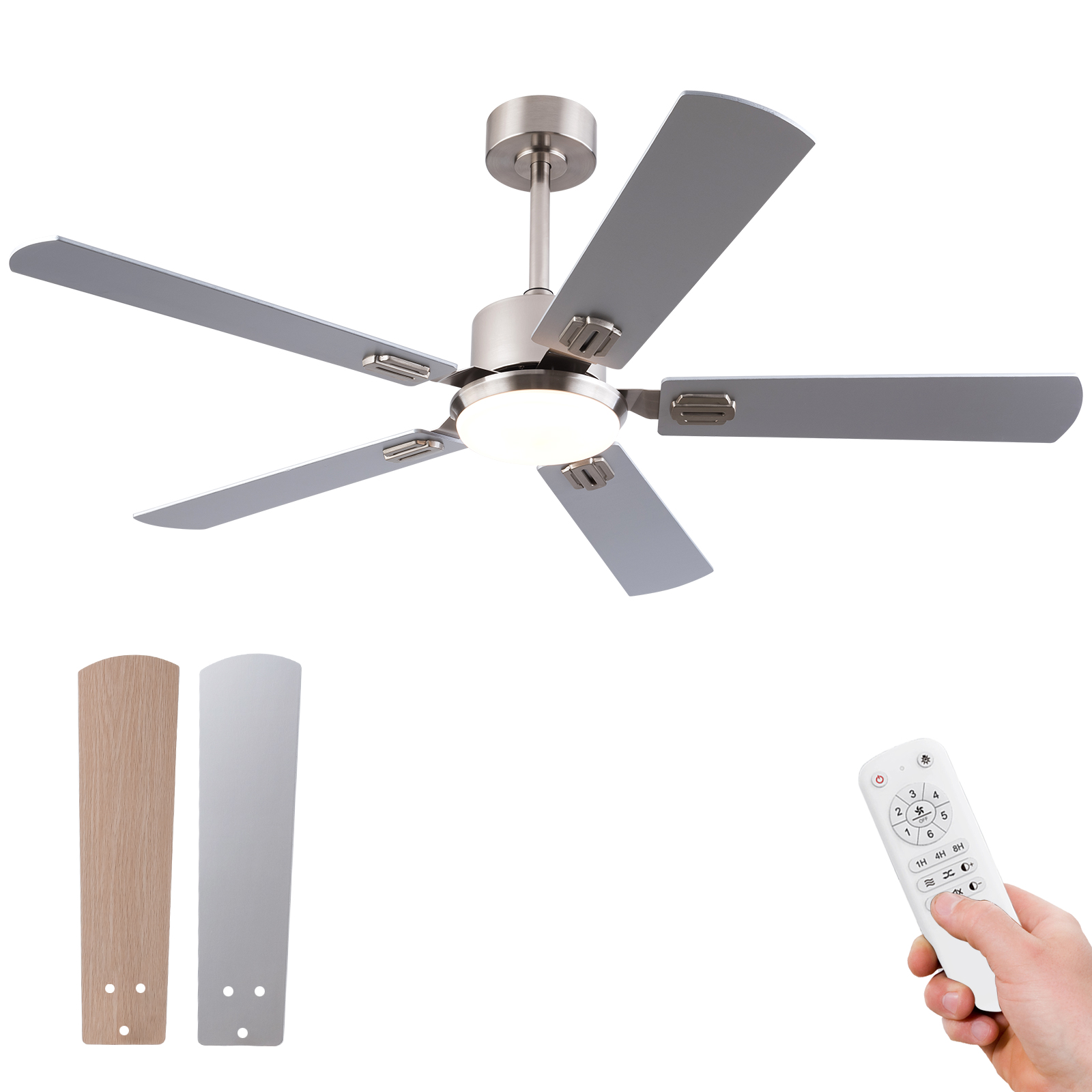 Deckenventilator Mit Led-licht, 132 Cm, 5 Flügel, Dc-motor, Fernbedienung, Nickel, Redom