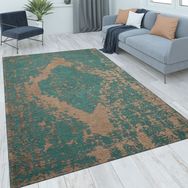 Teppich Wohnzimmer Kurzflor Vintage Orientalisches Muster Ornamente Moderne Deko 120x170 Cm, Türkis 2 - Paco Home
