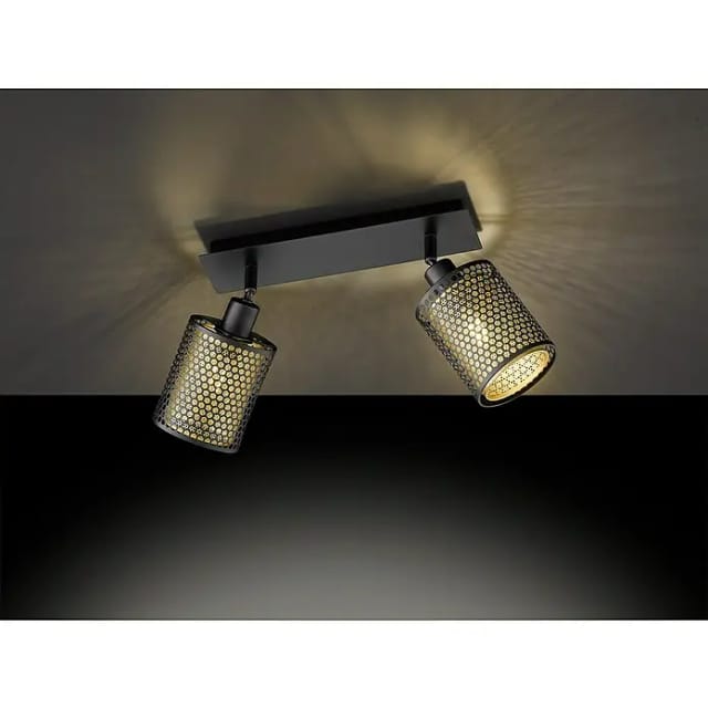 Brilliant - Cheval Spotbalken 2flg Schwarz Gold Metall 2x D45, E14, 28 W, Geeignet Für Tropfenlampe (nicht Enthalten)
