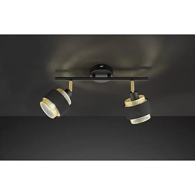 Brilliant - Grove Spotrohr 2flg Schwarz Gold Metall/textil 2x D45, E14, 28 W, Geeignet Für Tropfenlampe (nicht Enthalten)
