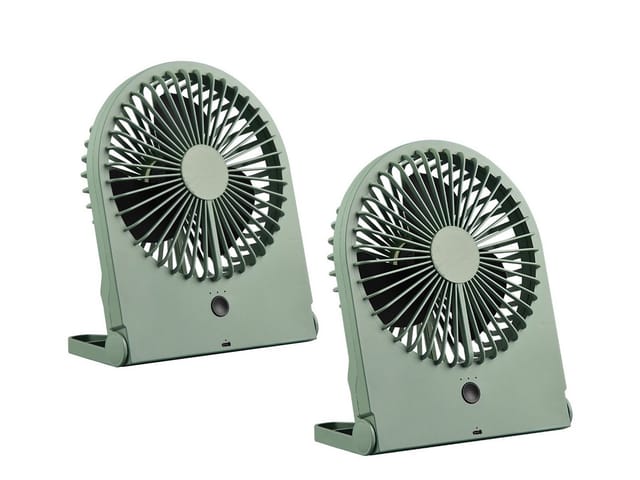 Schreibtisch Ventilator 2er Set - 3 Stufen, Grün Höhe 23cm Akku & Usb-c Anschluß