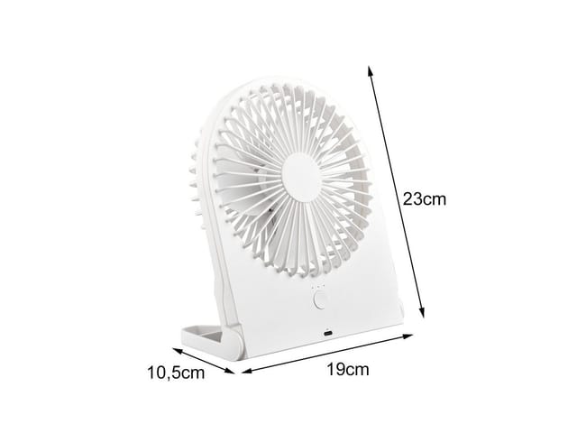 Schreibtisch Ventilator 2er Set - 3 Stufen, Weiß Höhe 23cm Akku & Usb-c Anschluß