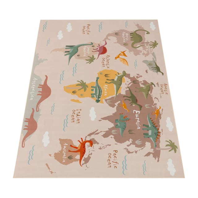 Paco Home - Teppich Kinderzimmer Kinderteppich Dinosauriert Welt Rutschfest Beige Braun Grün 100x200 Cm