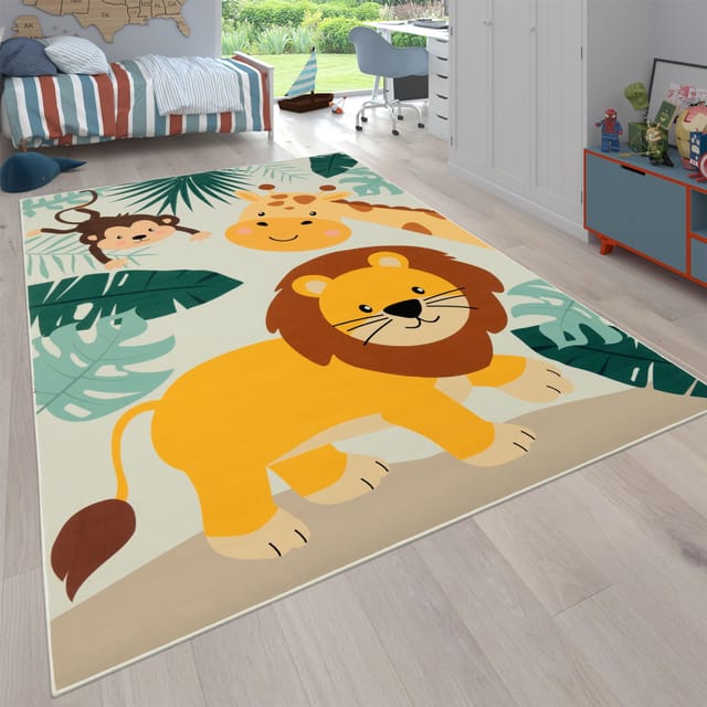 Paco Home - Teppich Kinderzimmer Kinderteppich Zootiere Rutschfest Beige Blau Grün 200 Cm Quadrat
